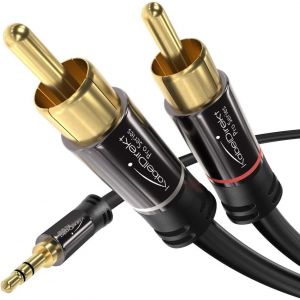 1,5m ¿ Câble adaptateur RCA/3,5mm vers 2 mâles (câble audio splitter Y, pour connecter les smartphones/ordinateurs portables et autres équipements aux systèmes Hi-Fi/hauts-parleurs) - Neuf