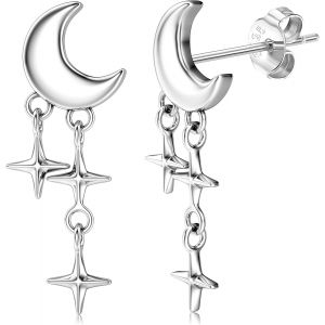 Chenquansarl-Petits Boucles D'oreilles Femme Argent 925 Hypoallerg&eacute;nique Boucles D'oreilles &Eacute;toile Lune Boucles D'oreilles Pendantes &Eacute;toile Clous D'oreilles Argent/Or/Or Rose Pour Femme Fille - Neuf