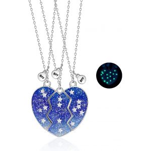 Kales-3 Pièces Chaine Argent Collier Femme,Collier Best Friends Pour 3 Filles,Lueur Étoile Collier Bff Coeur Separable Pendentif Pour Soeur Friend Cadeau Anniversaire - Neuf