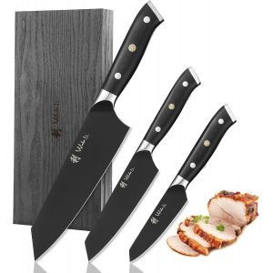 Titanium Noir Lot De 3 Couteaux De Cuisine Tranchants Avec Lames En Acier Inoxydable De 8 &Agrave; 17 Cm,Manche G10,Couteau De Chef Tranchant,Coffret Cadeau - Neuf