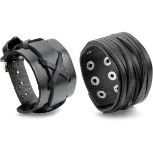 Kal-V&eacute;ritable Bracelet R&eacute;tro En Cuir Synth&eacute;tique Pour Homme Style Punk Style Rock Wrap Pour Homme Gar&ccedil;on R&eacute;glable - Neuf