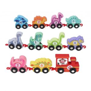 11 Pcs Dinosaure Train Set Cartoon Bois Dinosaure Train avec Num&eacute;ros &Eacute;ducation De La Petite Enfance Blocs De Construction Jouet Voiture - Neuf