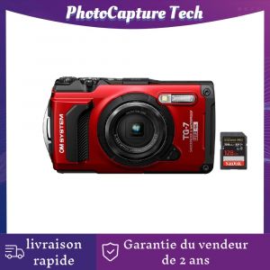 Olympus OM System Tough TG-7 compact 12 mpix rouge + SanDisk Extreme PRO UHS-I 128 Go - Neuf