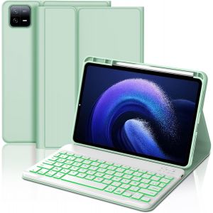 Coque Clavier Pour Xiaomi Pad 6/6 Pro 11 Pouces 2023, Azerty Clavier Bluetooth Rétro-Éclairé Amovible Magnétique Pour Tablette Xiaomi Pad 6/6 Pro, Vert Clair - Neuf
