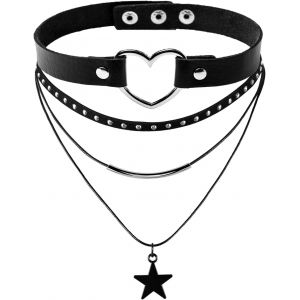Pu Choker Avec Triple Collier Set Punk Gothic Choker Avec Pendentif Unique - Neuf