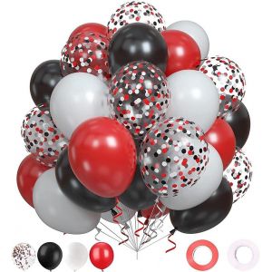 TRAHOO-Lot de 60 ballons rouges, noirs et blancs, 30,48 cm, en latex, rouge, noir et blanc, pour f&ecirc;te, anniversaire, voiture de course, d&eacute;coration de f&ecirc;te &agrave; th&egrave;me, accessoires de d&eacute;coration du Nouvel - Neuf