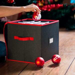 lbgwp60-Boîte De Rangement Pour Boules De Noël V2 - Cube Avec Compartiments - Peut Contenir Jusqu'À 64 Boules De Noël Et Décorations De Loft - Rouge Et Noir - 33 X 33 Cm - Neuf
