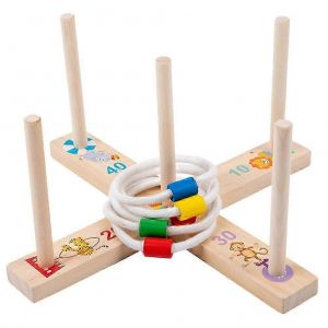 1 ensemble drôle enfants anneau lancer jeu jouets anneau en bois jouets main oeil jouet de coordination - Neuf