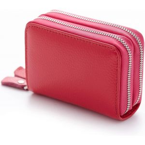Porte-Monnaie en Cuir v&eacute;ritable pour Femme - Porte-Cartes de Cr&eacute;dit en Cuir Double Zipper Change Pouch Wallet Card Holder Porte-Monnaie Mini Simple Coin Pocket (Rose) - Neuf