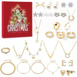 Jexnovashop-Calendrier De L'avent Bijoux, Calendrier De L'avent 2025 Femme Ado Fille Bijoux Boucles D'oreilles Bague Bracelet Collier 24 Surprises Cadeaux De Noël Pour Épouse Mère Petite Amie Fille - Neuf