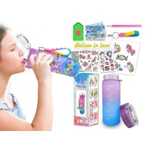 Kit De Gourde Licorne &Agrave; Faire Soi-M&ecirc;me Avec Autocollants Et Porte-Cl&eacute;s - 600 Ml Sans Bpa - Neuf
