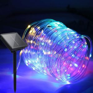 Kal-Solaire Ruban Lumineux,100 Led Lumières De Fil De Tube De Cuivre 8 Modes Decoration Lumineuse Solaire Extérieur Pour Noël Jardin Cour Chemin Clôture Arbre Backyard (Multicolore) - Neuf
