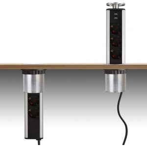 Bloc Prise Encastrable à la Norme Européenne 3 Prises 2 USB Diamètre 80mm Prise Retractable Plan de Travail pour Cuisine ou Bureau - Neuf