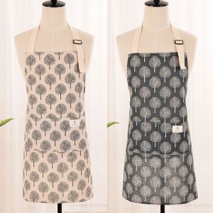 Tablier De Cuisine 2 Pièces, Tablier De Chef Réglable Pour Femme, Tablier Pour Homme En Coton Et Lin Avec Poches Antitaches Pour La Cuisine À Domicile (A) - Neuf