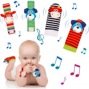 Tdrfl-B&eacute;b&eacute; Poignet Et Chaussettes Hochet,4 Pcs Poignet De Bell Strap Hochets Et Chaussettes Pied B&eacute;b&eacute; Chaussettes De Pied Avec Jouets Ensemble Jouet D'&eacute;veil B&eacute;b&eacute; Convient D&egrave;s La Naissance - Neuf