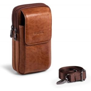 Sac Bandoulière Homme, Pochette Telephone Portable, Sacoche Ceinture Téléphone, Petit Sac a Main, Etui Ceinture Telephone (avec Une Sangle d'Épaule Et des Attaches De Ceinture) - Neuf