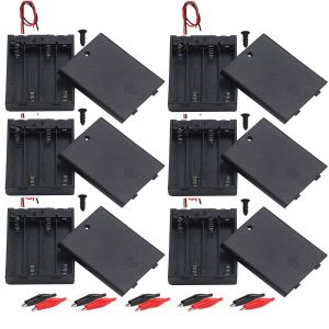 6pcs 4x1,5V AA Support de Batterie,Batterie Stockage Boite,avec Interrupteur on/Off,Boîte à Piles en Plastique+Pinces Crocodile+Bouton Poussoir Autobloquant¿Noir avec Couvercle ¿ - Neuf