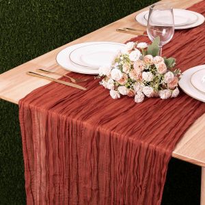 Sjzg-Chemin De Table En &Eacute;tamine De Style Boh&egrave;me Pour Mariage, F&ecirc;te Pr&eacute;natale, Anniversaire - Terre Cuite - 88,9 X 398,8 Cm De Long - Neuf