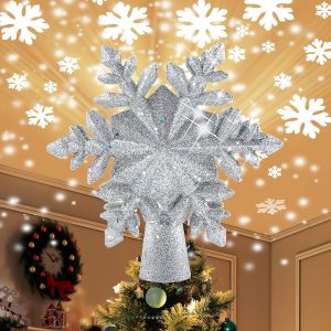 Lumineux de No&euml;l de l'Arbre avec LED de Rotation de Flocon de neige de Projecteur de Lumi&egrave;res, 2 en 1 &agrave; 5 points Paillettes Ruban De 9,8 Pouces &Eacute;toiles haut de l'Arbre de la chute de Neige de Lumi&egrave;r - Neuf