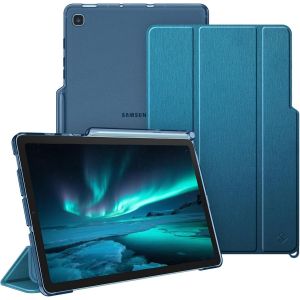 KALANKA-Coque pour Samsung Galaxy Tab S6 Lite 10.4 Pouces 2024/2022/2020 - [Rangement de Stylet] Etui Arri&egrave;re Transparent Givr&eacute;, Housse Fine et L&eacute;g&egrave;re Pliable, Bleu Fonc&eacute; - Neuf