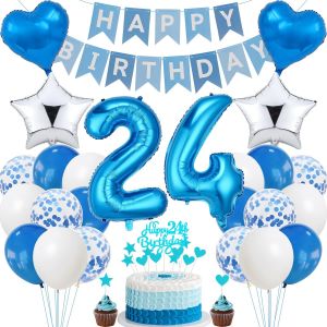 Ershi-Décoration De Gâteau Bleue Pour 24 Ans - Pour Homme Et Femme - 24 Ans - Argenté - Pour 24 Ans - Pour Homme Et Femme[3364] - Neuf