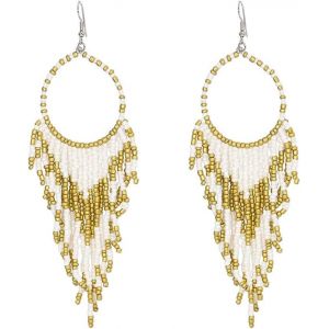 Kal-Boucles D'oreilles Pendantes Bohème À Longues Franges Pour Femmes Et Filles - Perles De Boule - Chaîne Tressée - Crochet Suspendu - Lustre Tribal Exagéré - Attrape-Rêves - Neuf