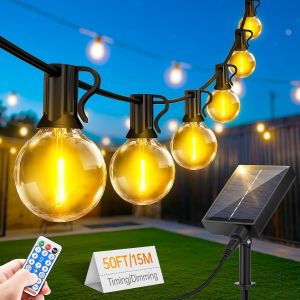 AIOU-Guirlande Lumineuse Exterieure Solaire Led-15M Guirlande Solaire Exterieur Lumiere Avec Télécommande 20 + 1 Ampoules 8 Modes Ip44 Étanche Pour Jardin Terrasse Balcon Mariage Décoration - Neuf