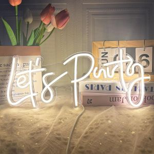 Let's Party - Panneau Lumineux N&eacute;on Led Pour D&eacute;coration Murale, D&eacute;coration Artistique, D&eacute;coration De Chambre, F&ecirc;te D'anniversaire, Mariage, Saint-Valentin (F&ecirc;te - Blanc Chaud), 40 X 17 Cm - Neuf