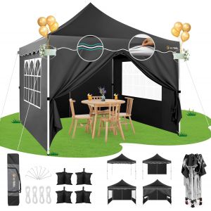Ulteronixshop-Tonnelle Barnum Pliante 3x3 de Jardin Ext&eacute;rieur Professionnel avec 4 Parois, Sac &agrave; roulettes et 4 Sacs de Sable, Installation Facile pour &Eacute;v&eacute;nements Ext&eacute;rieurs, Imperm&eacute;able et UV50+, Noir - Neuf