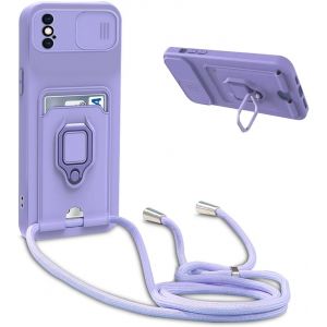 Ayu-Coque Avec Cordon Pour Iphone Xs/Iphone X,Collier Pour Étui Colliers De Cellulaire Réglable Corde Silicone Souple Case,Protection De La Caméra,Support,Porte Cartes - Violet - Neuf
