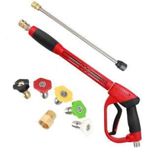 Pistolet de nettoyage à pression haute, 40 pouces, 5000 livres / pouce carré, avec extension de tige de remplacement, 5 têtes de pulvérisation, 1/4 '' rapidement connectés, M22 15 mm ou M22 14 mm - Neuf