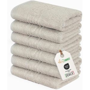 Eryi-Set De 6 Serviettes Visage Et Invité En Coton 40 X 60 En 100% Coton Filé À Anneau U2013 Set De Serviettes De Bain Extra Douces Et Absorbantes. Fabriqué En Italie U2013 Taupe - Neuf