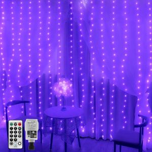 AIOU-Rideau Lumineux Pour L'Extérieur,Lumière Noire D'Halloween,Guirlande Lumineuse Uv,2 M X 2 M,Pour Fenêtre De Fond,Guirlande Lumineuse,Cascade,8 Modes,Étanche - Neuf