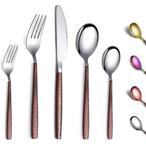 Ménagères Assorties 30 Pièces Avec Poignée En Surface De Lune Et Tête En Or Brillant Placage De Titane, Ensemble De Couverts En Argent En Acier Inoxydable Service Pour 6 - Neuf