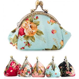 I Porte Monnaie Femmes R&eacute;tro Wallet Portefeuille Fermoir Clic-Clac Embrayage Petit Porte-Monnaie Vintage Pochette Toile Sac &Agrave; Main Pochette Kiss Lock Clutch Coin Purse Cadeau Pour Fille (Bleu) - Neuf