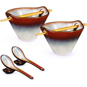 Ensemble 8 Pi&egrave;ces Bol Ramen Japonais En C&eacute;ramique Rouge - Neuf