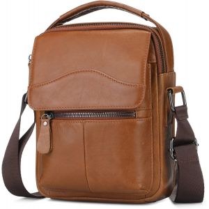 Petit Sac à bandoulière en Cuir pour Homme Sac à Main pour Homme (Brun) - Neuf