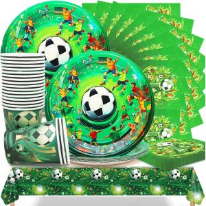 Letnerny-Ensemble De Vaisselle De Fête Sur Le Thème Du Football, Comprend 20 Assiettes De 17,8 Cm, 20 Gobelets De 9 Oz, 20 Serviettes Et 1 Nappe Pour Décoration D'anniversaire D'enfant - Neuf