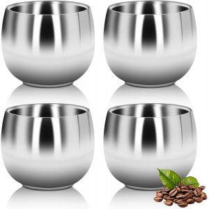 Tasses À Café Espresso,Ensemble De Tasses À Expresso En Acier Inoxydable De 150ml, Gobelet Inox,4 Pièces Tasses À Café Espresso À Double Paroi Isolées Pour Camping En Plein Air Randonnée Pique-Nique - Neuf