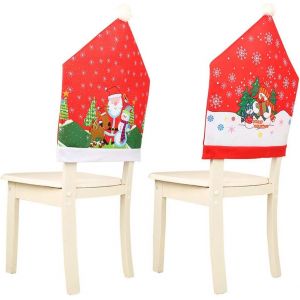 Lot de 2 Housses de Chaises de No&euml;l de Fantaisie Couverture de Chaise p&egrave;re no&euml;l Bonnet de Chaise No&euml;l d&eacute;coration Parfait pour Les F&ecirc;tes et C&eacute;l&eacute;brations de No&euml;l - Neuf