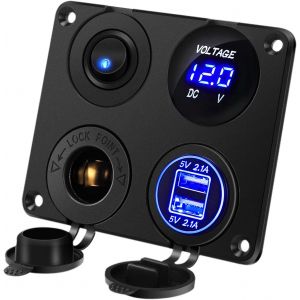 Panneau De Commutation Chargeur Voiture 4 En 1 Fonction Dual Usb Charger Voltm&egrave;tre &Agrave; Led Interrupteur Prise Cigarette Pour Bateau Marine - Neuf