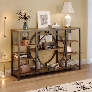 Ulteronixshop-120 cm Table Console Industrielle pour Couloir - Table de Salon Rustique pour Derri&egrave;re le Canap&eacute;, Table d'Entr&eacute;e avec 4 Niveaux et Rangement pour Couloir, Entr&eacute;e, Salon (Brun) - Neuf
