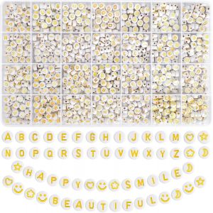 Mevronisshop-Lot De 2000 Perles Dor&eacute;es En Forme De Lettres De L'alphabet De A &Agrave; Z - 7 Mm - Perles Rondes Pour Le Filetage - Perles En Forme De Lettres De L'alphabet Pour La Fabrication De Bijoux, Bra - Neuf
