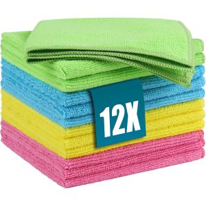 LORANKA-12 PCS Chiffons de Nettoyage Microfibre, Micro Fibre Chiffon Menage, Lavette Vaisselle Torchons de Cuisine, Doux Non Pelucheux, 30 x 30 cm, pour Maison,Cuisine,Voiture,Fen&ecirc;tre en Verre - Neuf