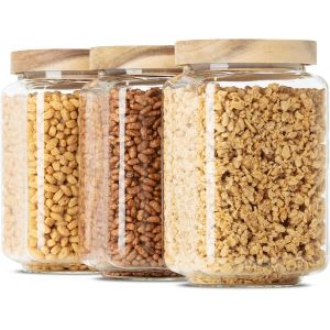 Checarzhn--No1-Lot De 3 Bocaux De Conservation Carrés Avec Couvercle (3 Pièces) En Verre Borosilicate Soufflé À La Bouche, Empilables Et Hermétiques, Boîtes De Conservation Rectangulaires - Neuf