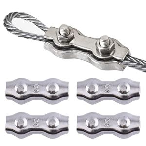 4 Pièces M3 Double Attaches de Câble, Double en Acier Inoxydable Attaches de Câble, M3 en Acier Inoxydable Attaches de Câble pour la Sécurisation de la corde à Linge de la Canopée - Neuf