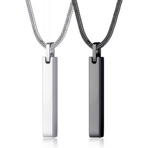 Trahoo-2pcs Collier Barre Pour Homme Argent/Noir Bar Pendentif Acier Inoxydable Avec Chaîne Serpent Longueur 61cm Pour Homme Femme Unisexe Bijoux Cadeau - Neuf