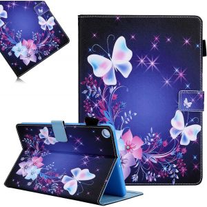 Étui De Protection Pour Samsung Galaxy Tab A8 10,5 2021 (Smx200 X205) En Cuir Pu Peint Léger Smart Cover Folio Rabat Magnétique Avec Fonction Veille Automatique Et Réveil Motif Papillons - Neuf