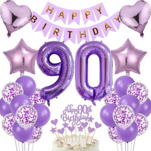 SJZG-90E Anniversaire Homme D&eacute;coration 90E Anniversaire Femme D&eacute;coration De G&acirc;teau Cadeau Pour 90E Anniversaire Femme Violet Anniversaire 90 Homme 90 Ans D&eacute;coration D'Anniversaire Ballon 90 Ans - Neuf