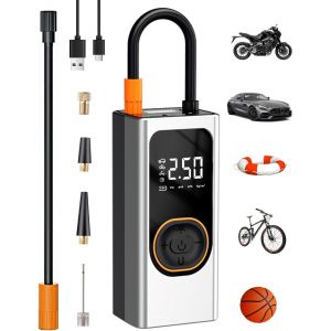 Loc-Compresseur &Agrave; Air Portatif,150 Psi Gonfleur &Eacute;lectrique Sans Fil Mini Compresseur Voiture Avec Power Bank 6000mah,&Eacute;cran Lcd Num&eacute;rique & Led Pour V&eacute;lo,Moto,Scooter Et Ballons - Neuf